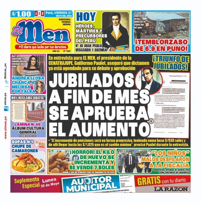 Portada impresa – Diario El Men (27/05/2022)