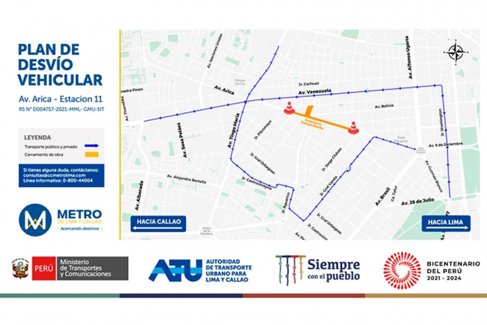 Desvío en Breña por Metro de Lima