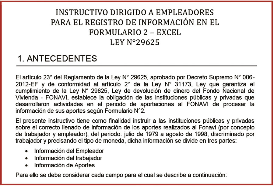 Instructivo dirigido a empleadores para el registro de información en el formulario 2