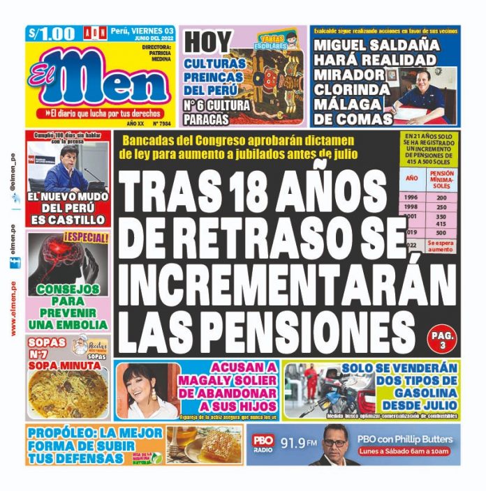 Portada impresa – Diario El Men 03-06-2022 Portada impresa – Diario El Men (03/06/2022)