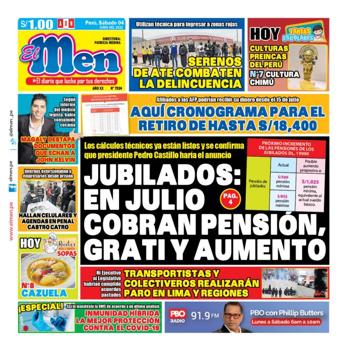 Portada impresa – Diario El Men (04/06/2022)