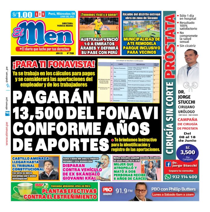 Portada impresa – Diario El Men (08/06/2022)