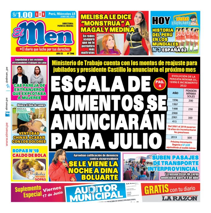 Portada impresa – Diario El Men (15/06/2022)
