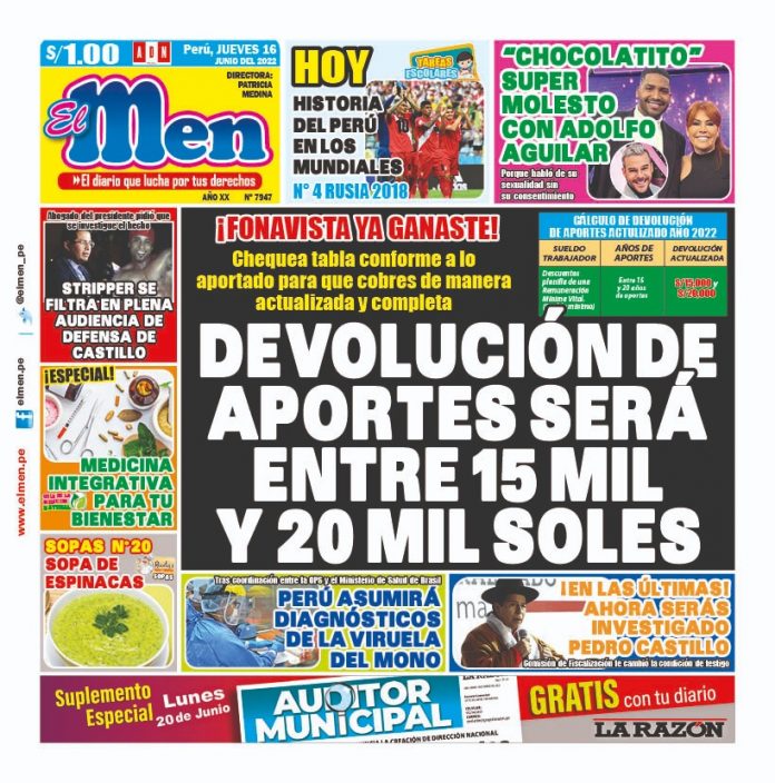 Portada impresa – Diario El Men (16/06/2022)