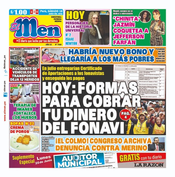 Portada impresa – Diario El Men (18/06/2022)