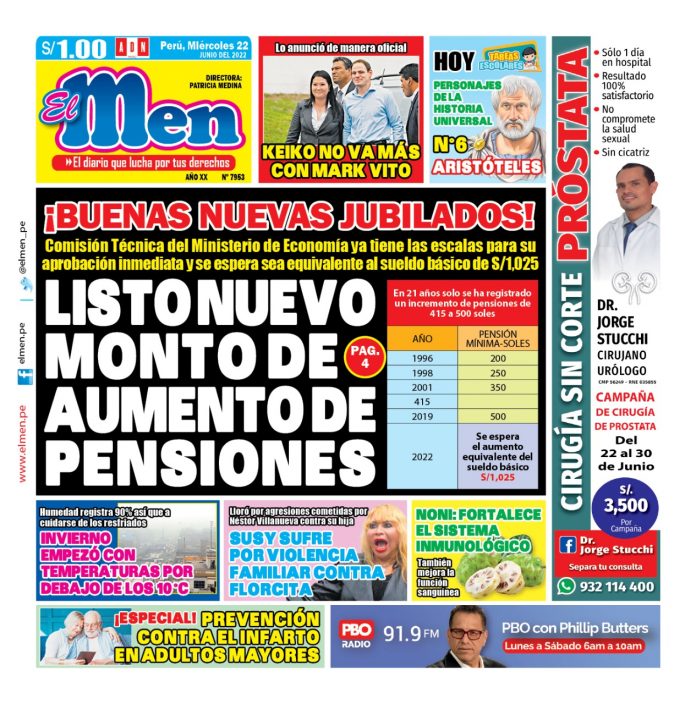 Portada impresa – Diario El Men (22/06/2022)