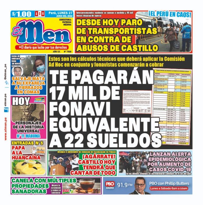 Portada impresa – Diario El Men (27/06/2022)