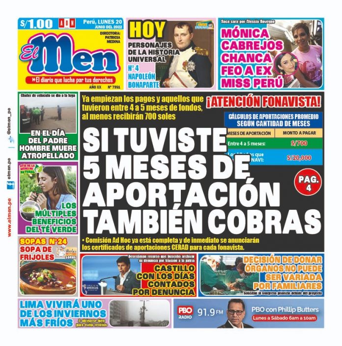 Portada impresa – Diario El Men (20/06/2022)