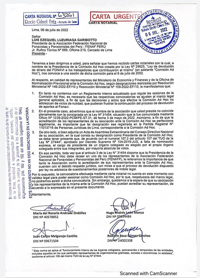 Carta notarial fonavistas
