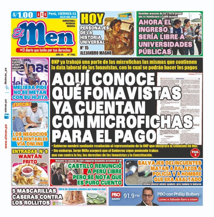 Portada impresa – Diario El Men (01/07/2022)