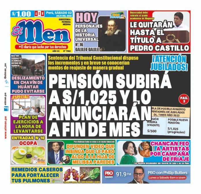 Portada impresa – Diario El Men (02/07/2022)