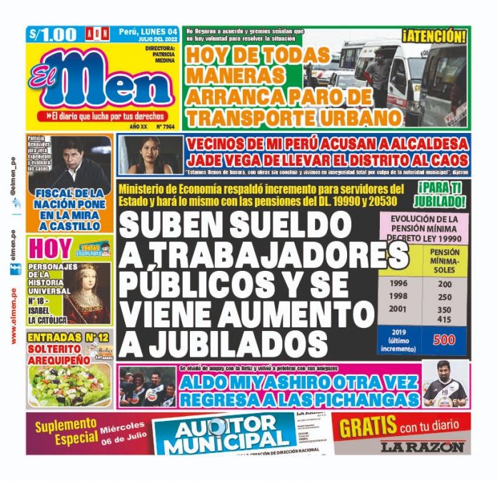 Portada impresa – Diario El Men (04/07/2022)