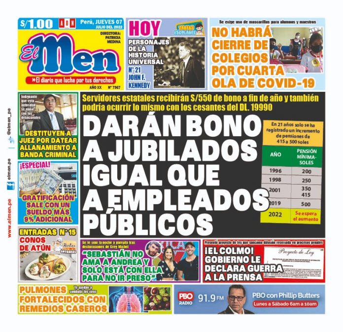 Portada impresa – Diario El Men (07/07/2022)