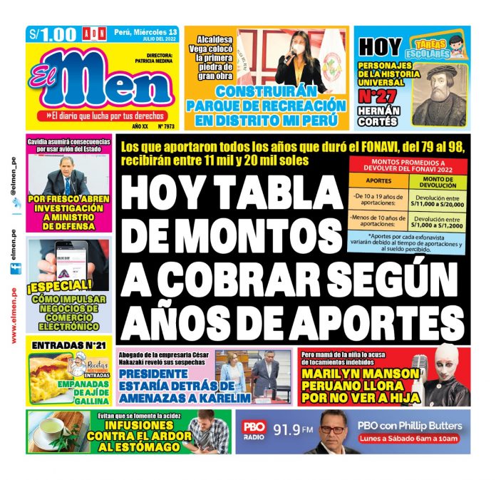 Portada impresa – Diario El Men (13/07/2022)