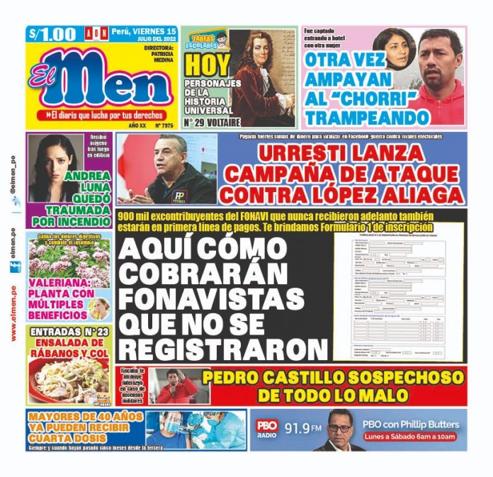 Portada impresa – Diario El Men (15/07/2022)