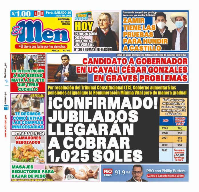 Portada impresa – Diario El Men (16/07/2022)