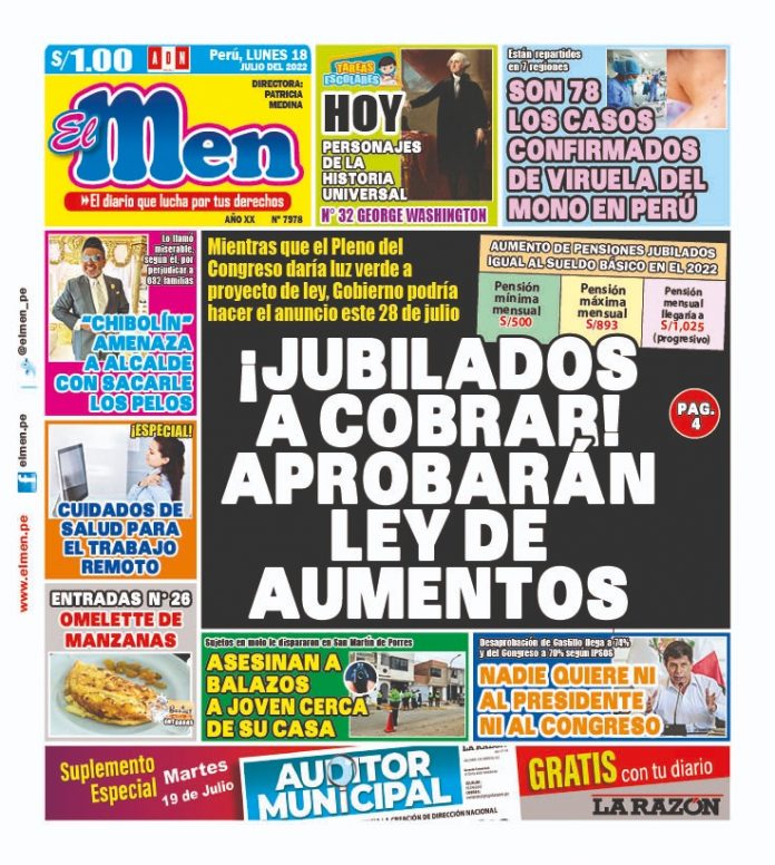 Portada impresa – Diario El Men (18/07/2022)