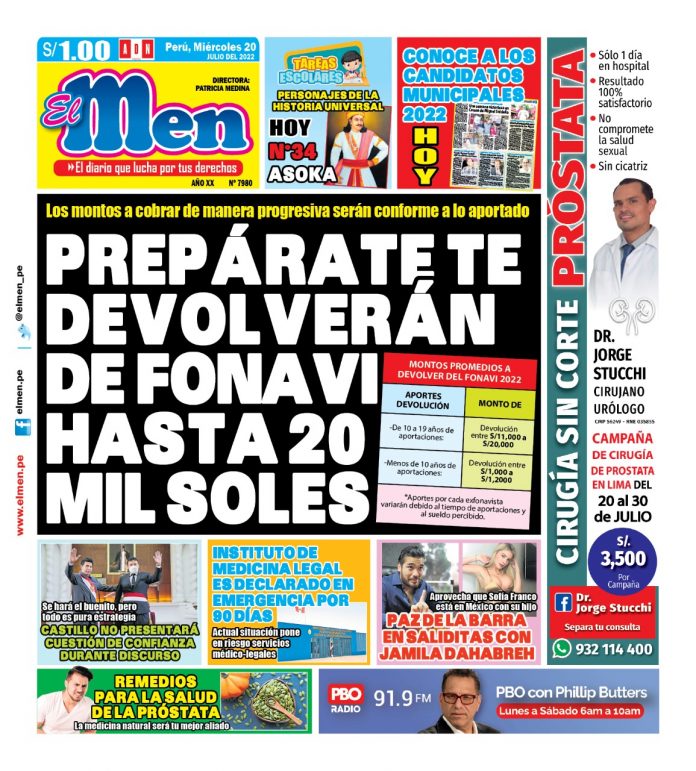 Portada impresa – Diario El Men 20-07-2022 Portada impresa – Diario El Men (20/07/2022)