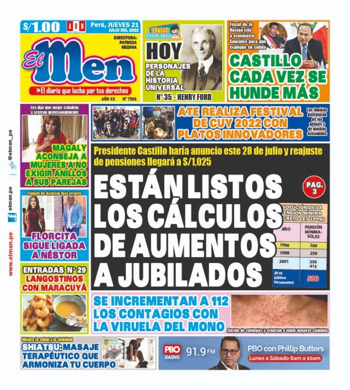 Portada impresa – Diario El Men (21/07/2022)