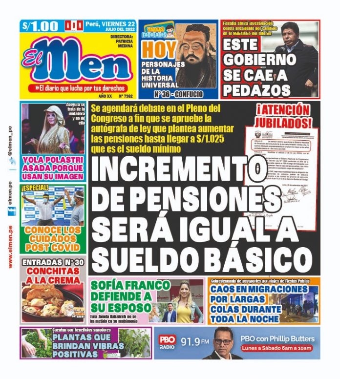 Portada impresa – Diario El Men (22/07/2022)