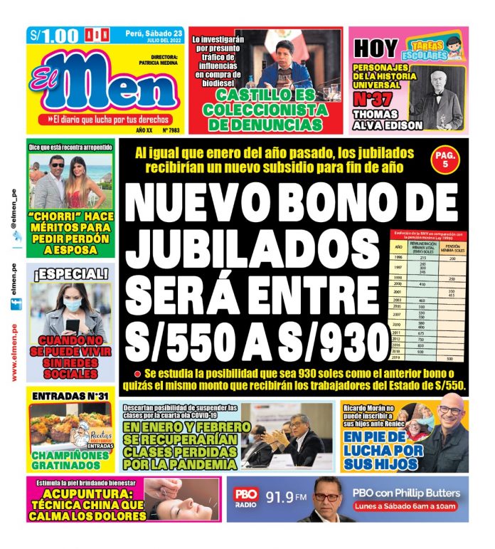 Portada impresa – Diario El Men (23/07/2022)