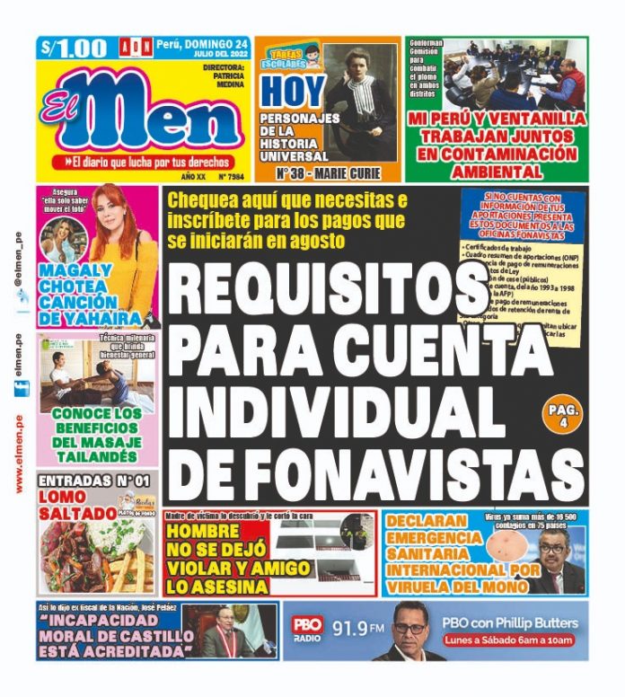 Portada impresa – Diario El Men (24/07/2022)