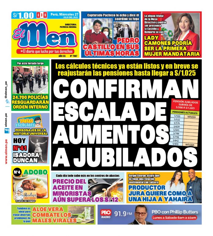 Portada impresa – Diario El Men (27/07/2022)