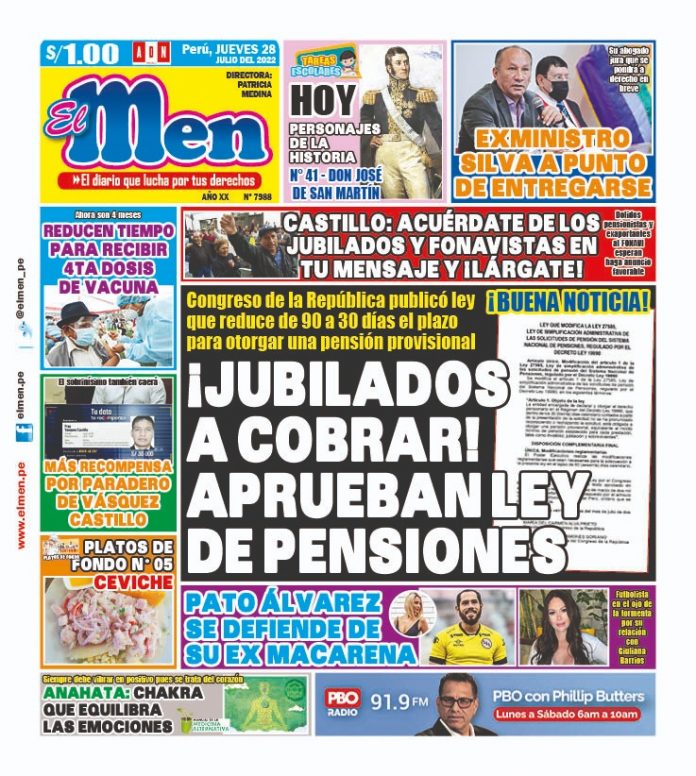 Portada impresa – Diario El Men (28/07/2022)