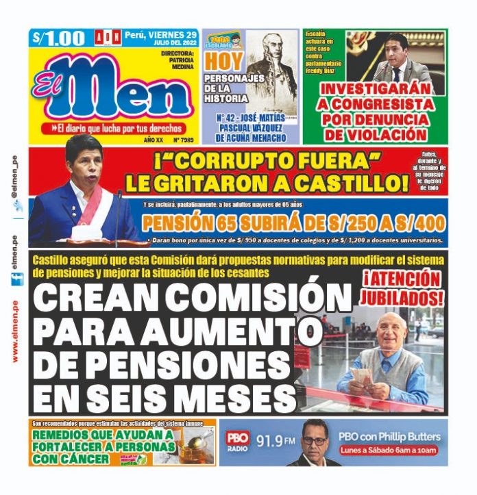 Portada impresa – Diario El Men (29/07/2022)
