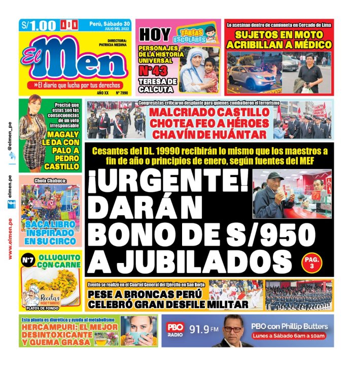 Portada impresa – Diario El Men (30/07/2022)