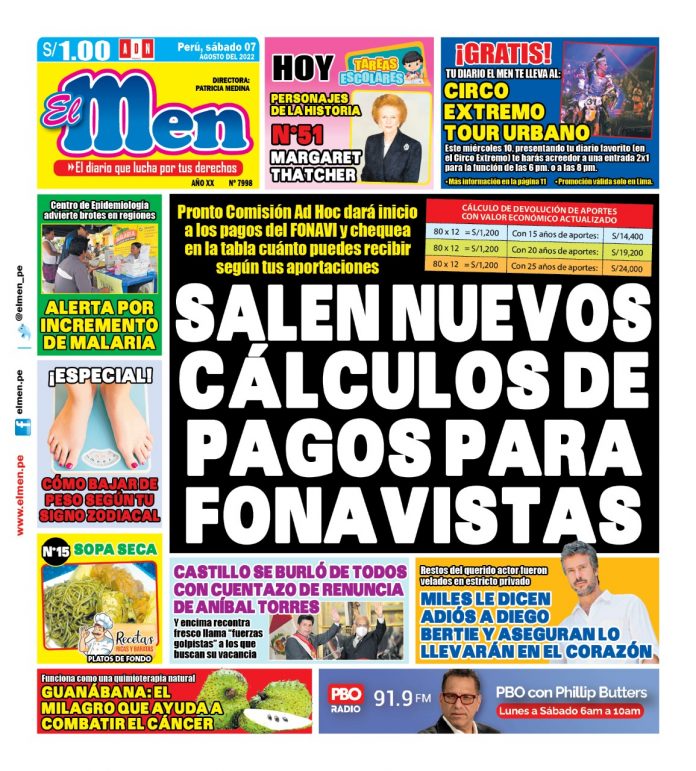 Portada impresa – Diario El Men (07/08/2022)