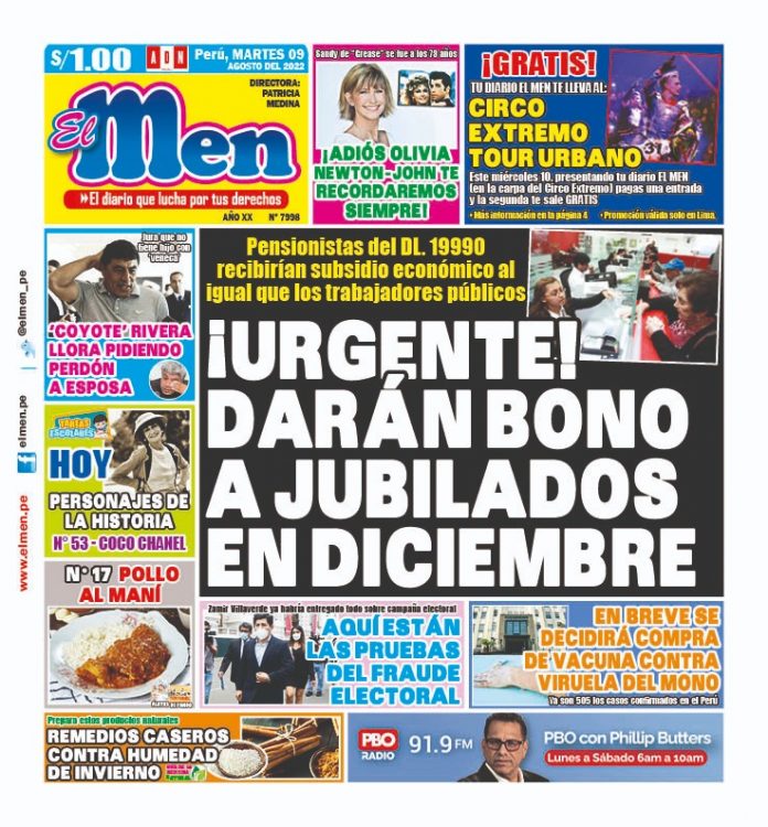 Portada impresa – Diario El Men (09/08/2022)