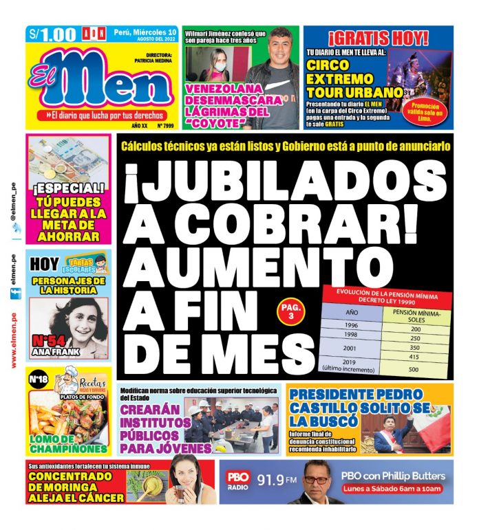 Portada impresa – Diario El Men (10/08/2022)