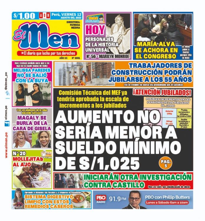 Portada impresa – Diario El Men (12/08/2022)