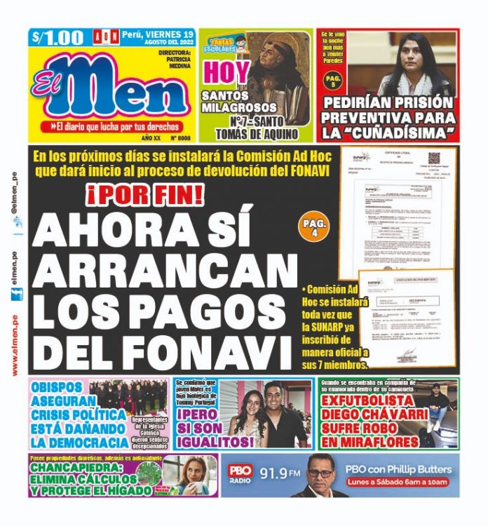Portada impresa – Diario El Men (19/08/2022)