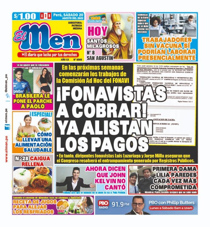 Portada impresa – Diario El Men (20/08/2022)