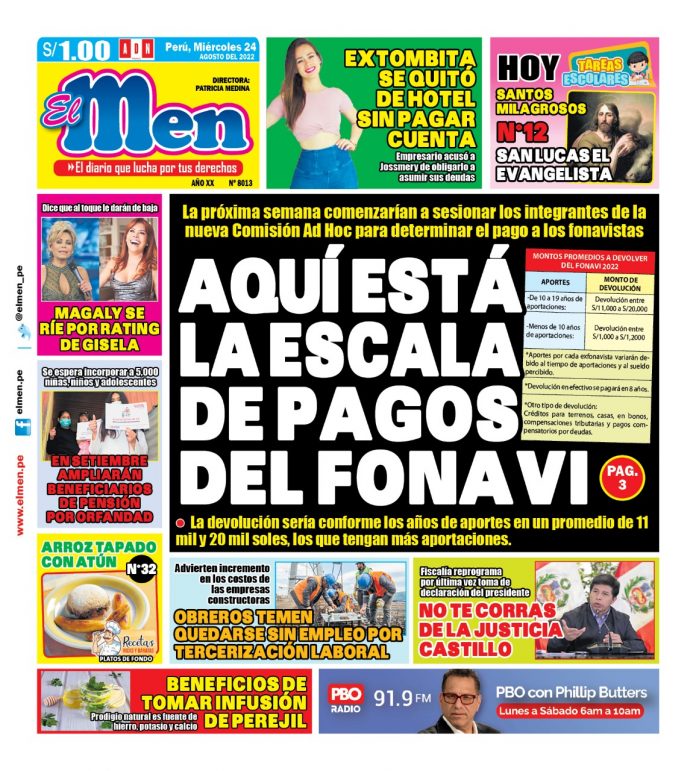 Portada impresa – Diario El Men (24/08/2022)