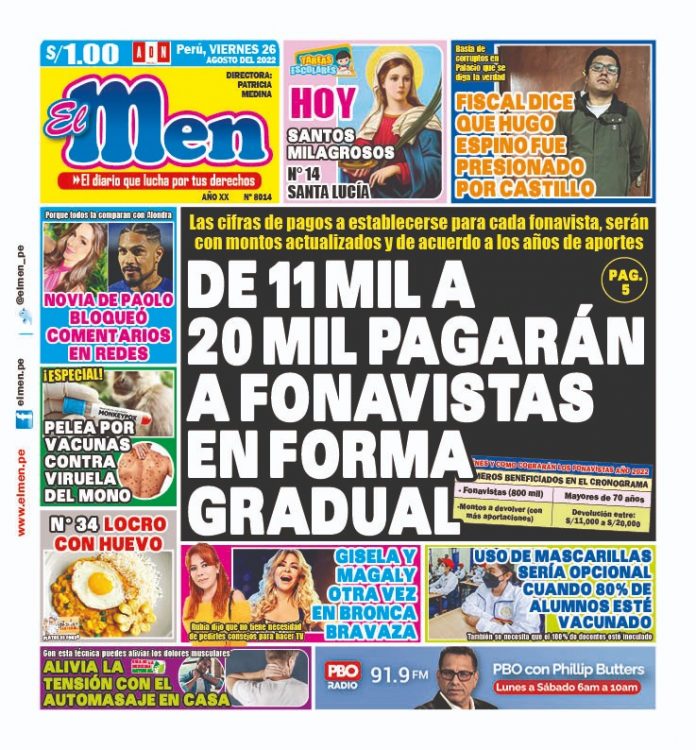 Portada impresa – Diario El Men (26/08/2022)