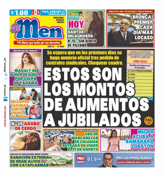 Portada impresa – Diario El Men (27/08/2022)