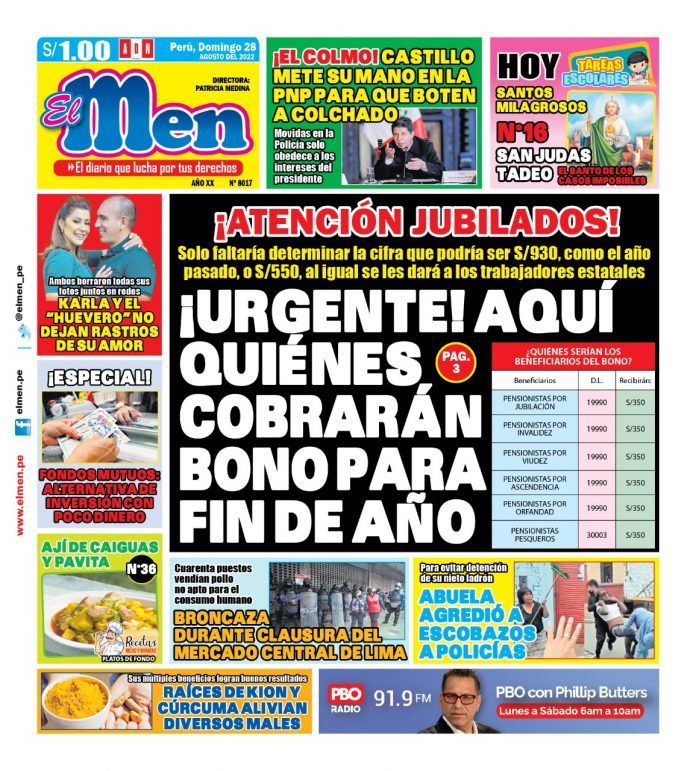 Portada impresa – Diario El Men (28/08/2022)