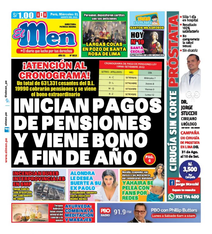 Portada impresa – Diario El Men (31/08/2022)