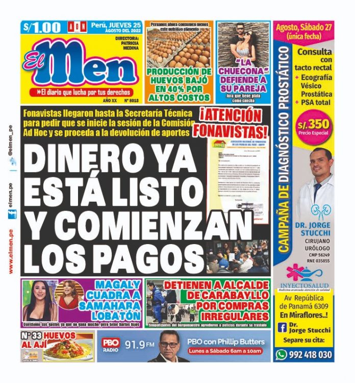 Portada impresa – Diario El Men (25/08/2022)