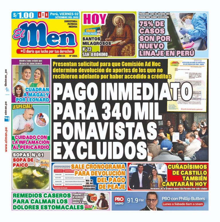 Portada impresa – Diario El Men (02/09/2022)