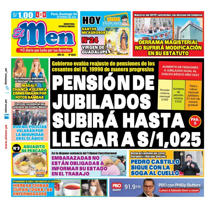 Portada impresa – Diario El Men (04/09/2022)