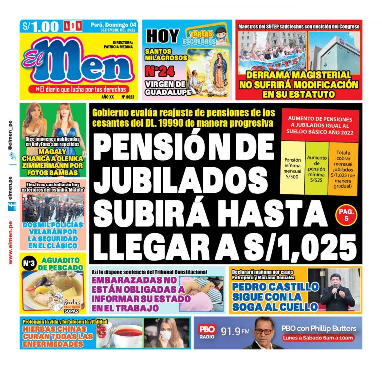Portada impresa – Diario El Men (04/09/2022)