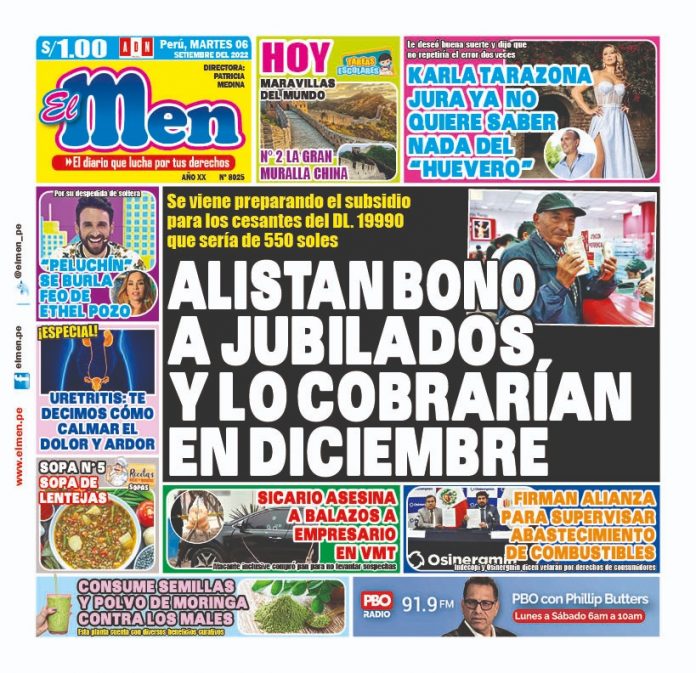 Portada impresa – Diario El Men (06/09/2022)