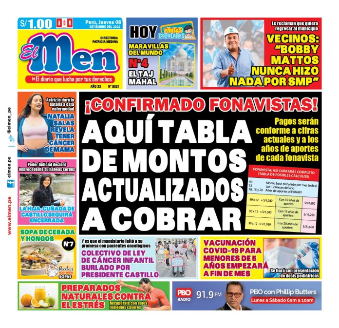 Portada impresa – Diario El Men (08/09/2022)