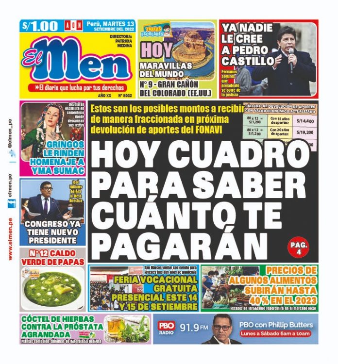 Portada impresa – Diario El Men (13/09/2022)
