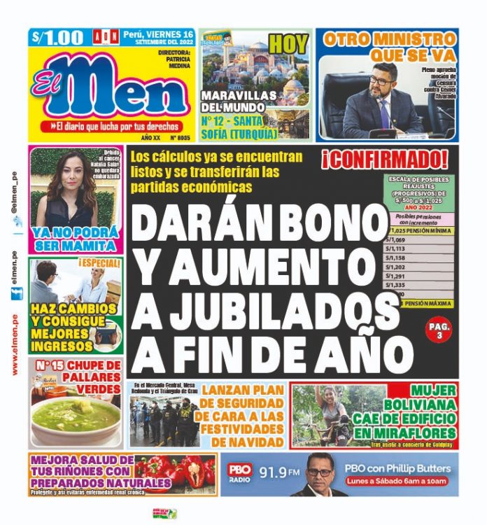 Portada impresa – Diario El Men (16/09/2022)