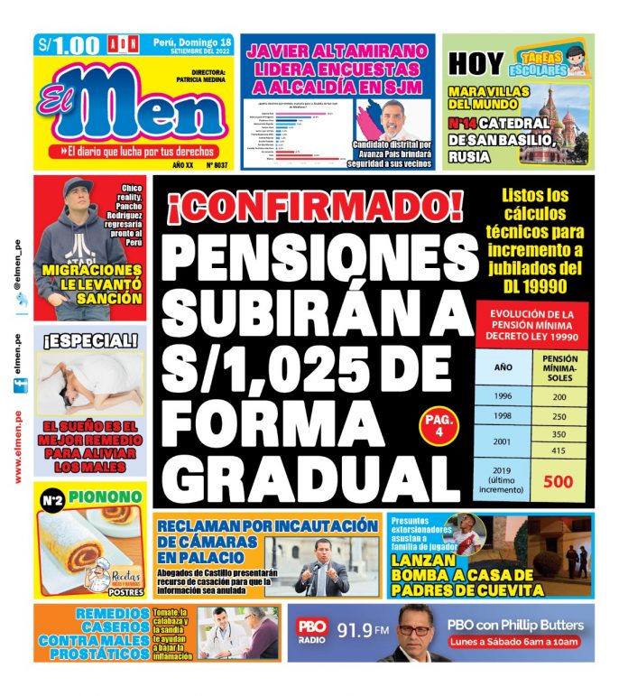 Portada impresa – Diario El Men 18-09-2022 Portada impresa – Diario El Men (18/09/2022)